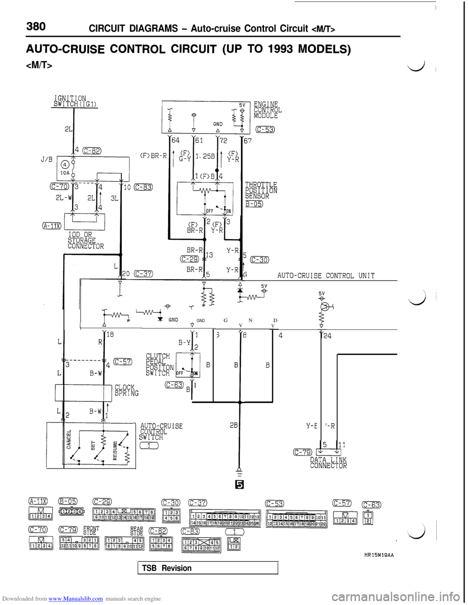 MITSUBISHI 3000GT 1992 2.G Workshop Manual Downloaded from www.Manualslib.com manuals search engine 380CIRCUIT DIAGRAMS - Auto-cruise Control Circuit <M/T>
AUTO-CRUISE CONTROL CIRCUIT (UP TO 1993 MODELS)
<M/T>LJ
THROTTLE&~&ON
B-05)
LAUTO-CRUIS