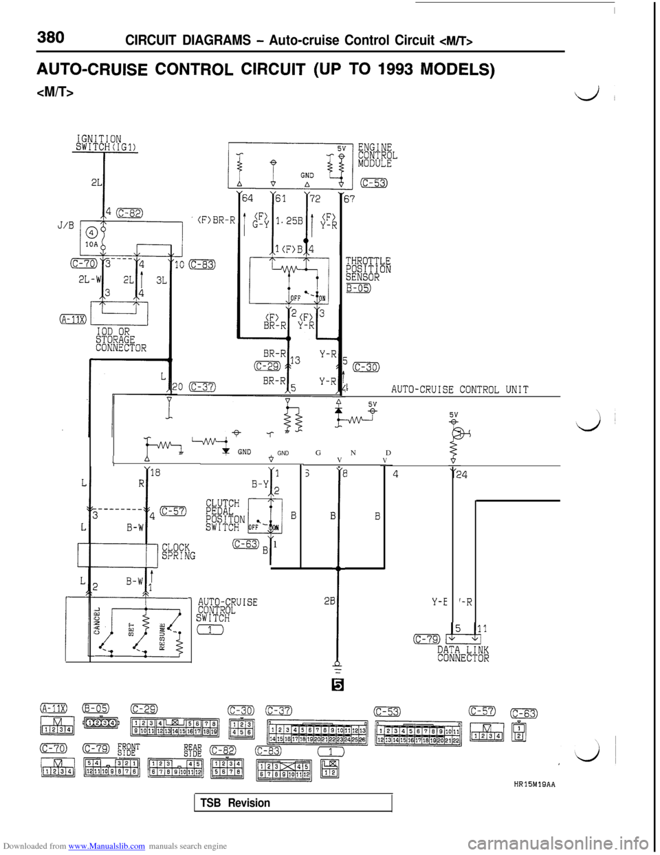 MITSUBISHI 3000GT 1995 2.G Owners Manual Downloaded from www.Manualslib.com manuals search engine 380CIRCUIT DIAGRAMS - Auto-cruise Control Circuit <M/T>
AUTO-CRUISE CONTROL CIRCUIT (UP TO 1993 MODELS)
<M/T>LJ
THROTTLE&~&ON
B-05)
LAUTO-CRUIS