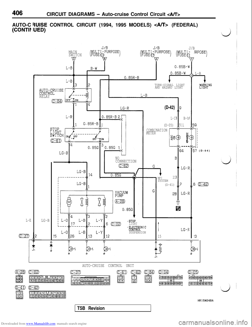 MITSUBISHI 3000GT 1995 2.G Service Manual Downloaded from www.Manualslib.com manuals search engine CIRCUIT DIAGRAMS - Auto-cruise Control Circuit <AiT>AUTO-C
(CONTIP
b.& CONTROL CIRCUIT (1994, 1995 MODELS) <A/T> (FEDERAL)
J/BMAIN
SWITCH
D
v
t