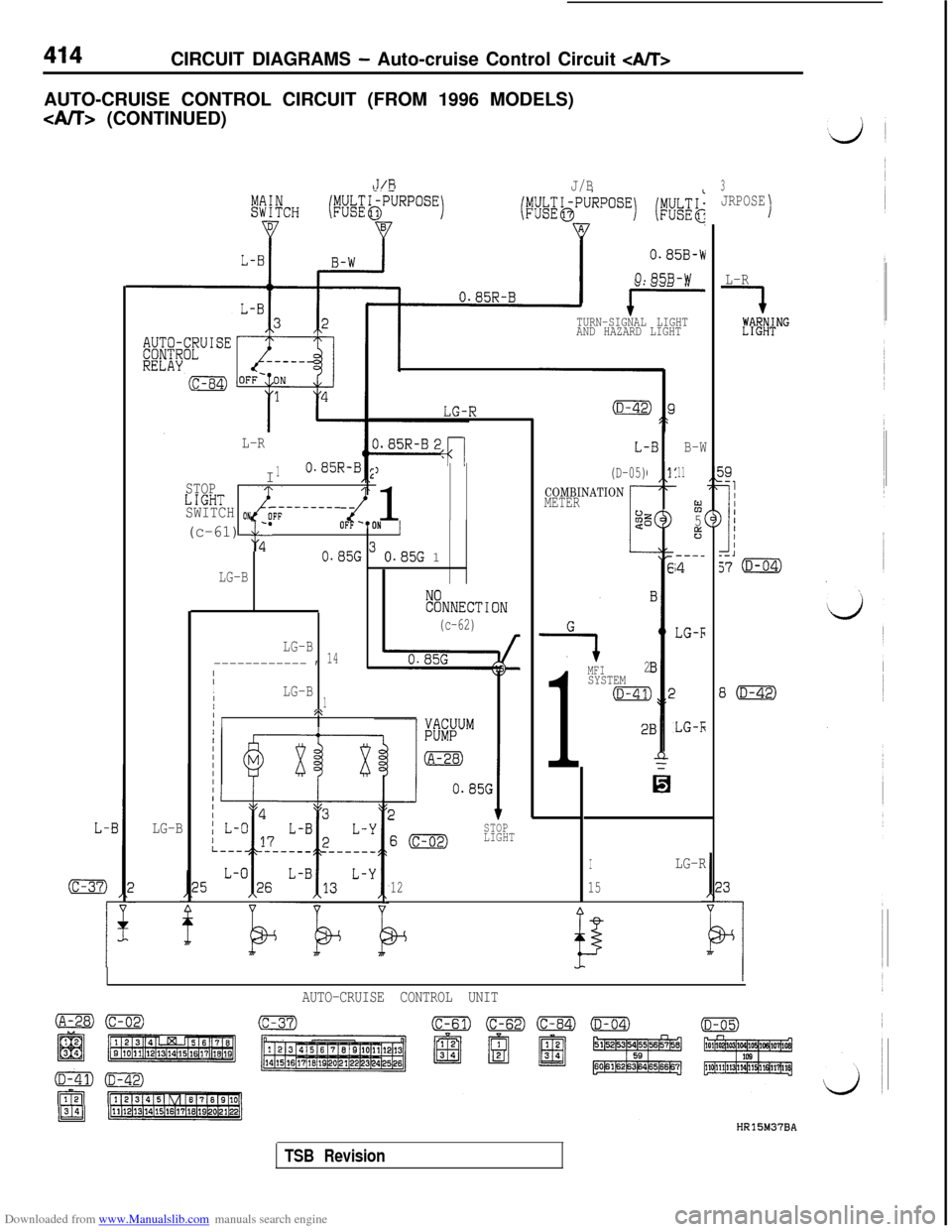 MITSUBISHI 3000GT 1992 2.G Repair Manual Downloaded from www.Manualslib.com manuals search engine 414
CIRCUIT DIAGRAMS - Auto-cruise Control Circuit <A/T>AUTO-CRUISE CONTROL CIRCUIT (FROM 1996 MODELS)
<AK> (CONTINUED)
<J/RJ/B3JRPOSE1
L-R
0.8