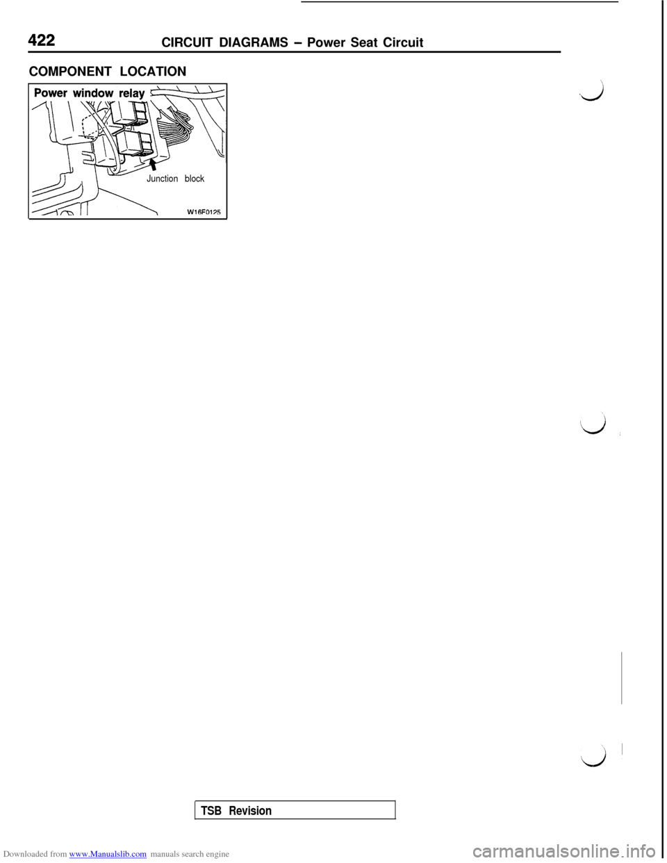 MITSUBISHI 3000GT 1992 2.G Workshop Manual Downloaded from www.Manualslib.com manuals search engine CIRCUIT DIAGRAMS - Power Seat Circuit
COMPONENT LOCATION
Junction blockW16FO135
TSB Revision  