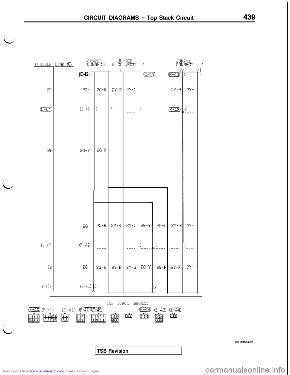 MITSUBISHI 3000GT 1992 2.G Workshop Manual Downloaded from www.Manualslib.com manuals search engine CIRCUIT DIAGRAMS - Top Stack Circuit439
FUSIBLEL
T
UMPER3NNECTC
(E-42:
2R2G-2G-R2Y-R
(c-01:(E-401----
2F2G-Y2G-k
2G-2G-k2Y-R2Y-(2G-Y
(F-471.---