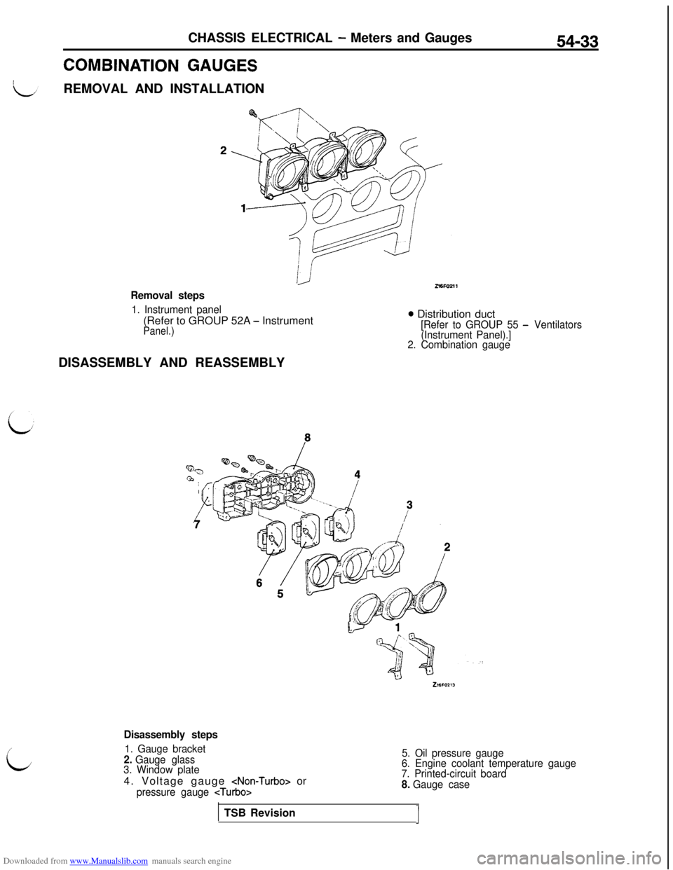 MITSUBISHI 3000GT 1995 2.G Workshop Manual Downloaded from www.Manualslib.com manuals search engine CHASSIS ELECTRICAL - Meters and Gauges
COMBINATION GAUGESREMOVAL AND INSTALLATION
54-33
Removal steps
1. Instrument panel(Refer to GROUP 52A 
-