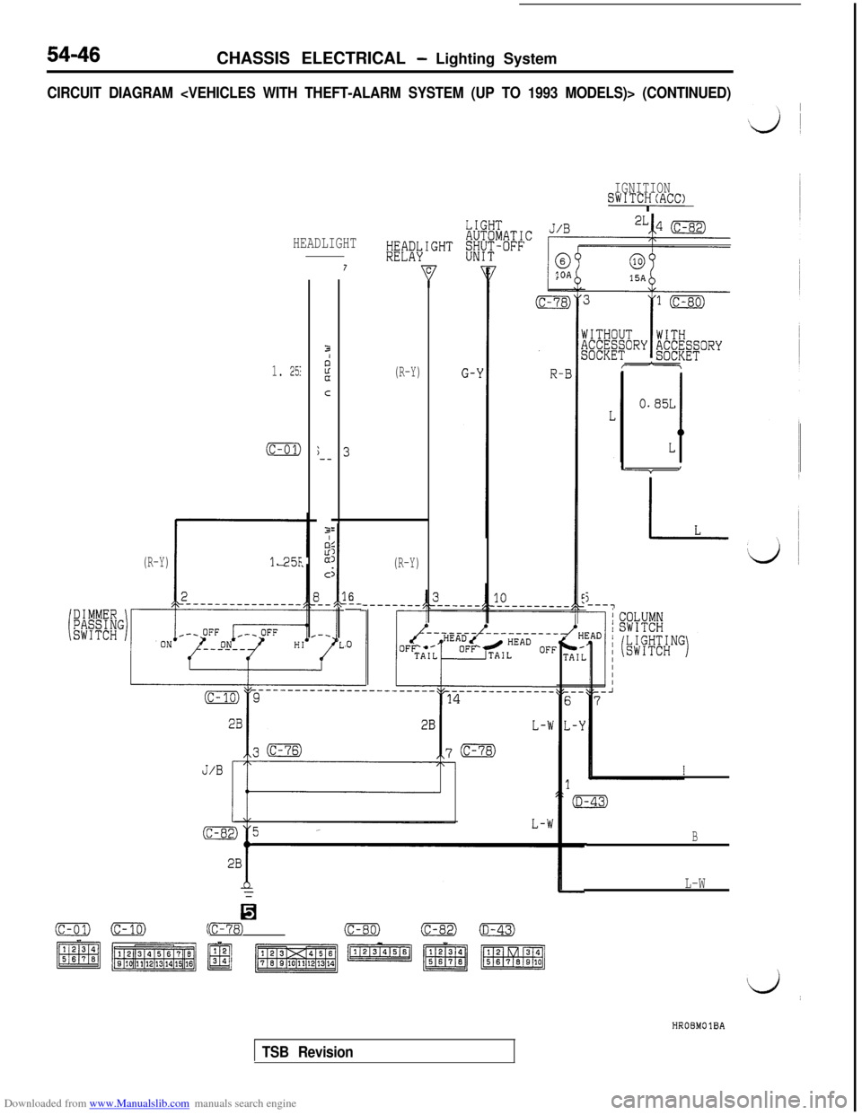 MITSUBISHI 3000GT 1996 2.G Repair Manual Downloaded from www.Manualslib.com manuals search engine 54-46CHASSIS ELECTRICAL - Lighting System
CIRCUIT DIAGRAM <VEHICLES WITH THEFT-ALARM SYSTEM (UP TO 1993 MODELS)> (CONTINUED)
IGNITIONSWITCy(ACC