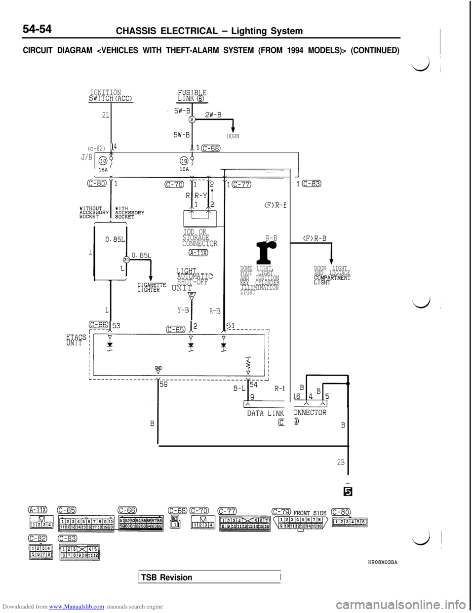 MITSUBISHI 3000GT 1992 2.G Workshop Manual Downloaded from www.Manualslib.com manuals search engine 54-54CHASSIS ELECTRICAL - Lighting System
CIRCUIT DIAGRAM <VEHICLES WITH THEFT-ALARM SYSTEM (FROM 1994 MODELS)> (CONTINUED)
IGNITIONSWITCH(ACC)