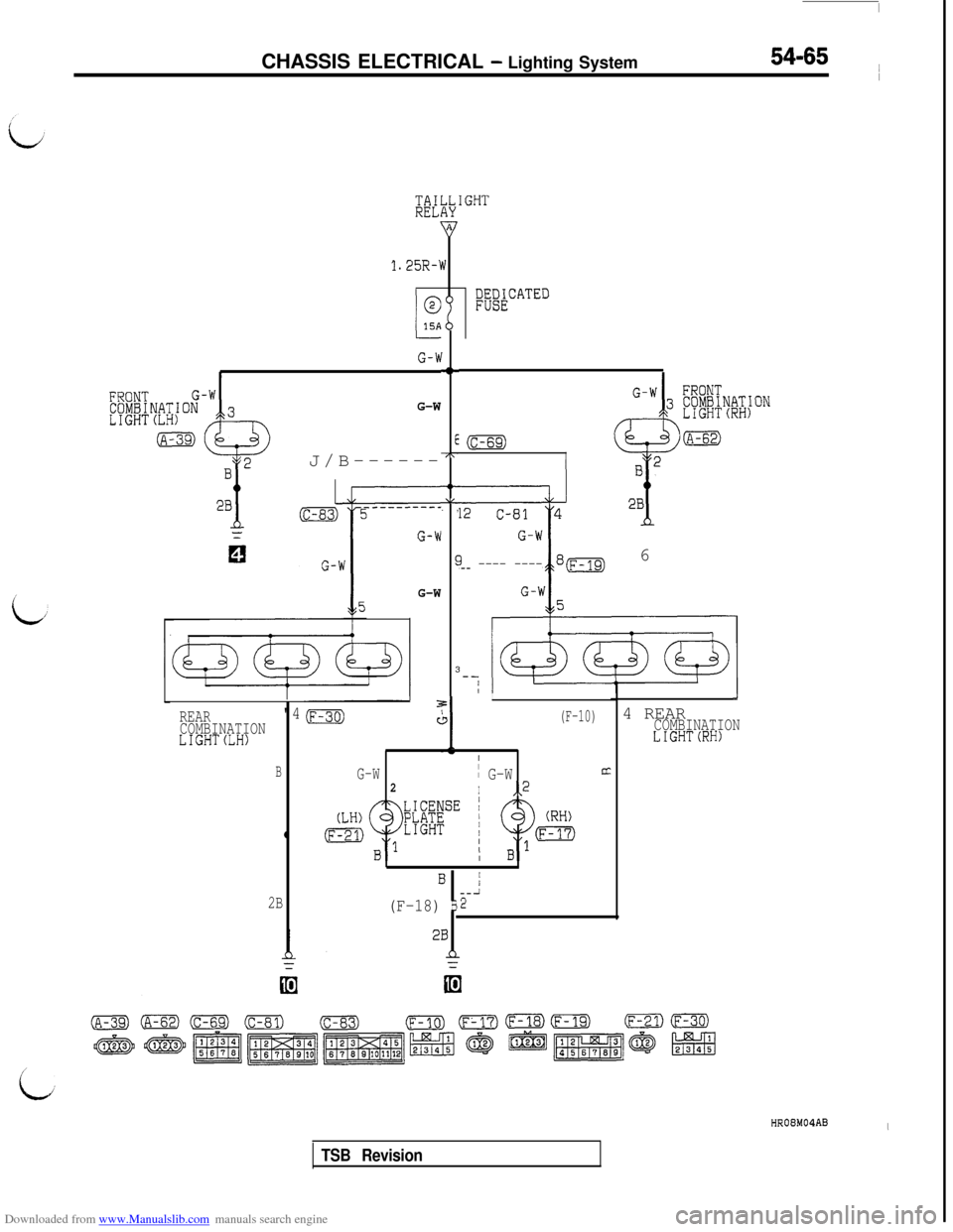 MITSUBISHI 3000GT 1992 2.G Workshop Manual Downloaded from www.Manualslib.com manuals search engine CHASSIS ELECTRICAL - Lighting System54-65 ~
I
1.25R-I
G-h
I
G-WJ/B------
G-W
REAR"4COMBINATIONLIGHTCLH)
B
2BA
nr
I
MC
E7T-
-+I-JL. ,
E3
FWATED
