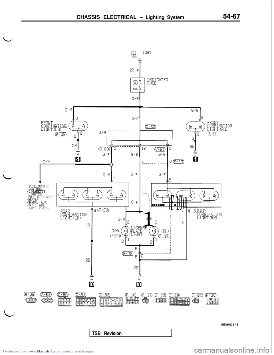 MITSUBISHI 3000GT 1995 2.G Owners Manual Downloaded from www.Manualslib.com manuals search engine CHASSIS ELECTRICAL - Lighting System54-67
TAIREL
2R-\I
015A
G-WI
G-V
COMBINATION
G-W
i/
t~~~~~W&JJSE
%kT"ERTE
:;~KJ+E~UTO A/C
.MANUAL A/C.RAD