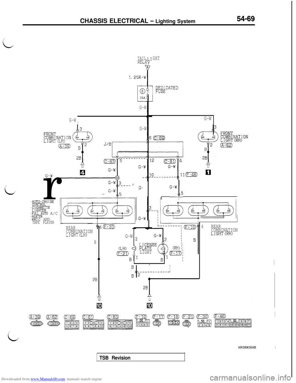 MITSUBISHI 3000GT 1995 2.G Owners Manual Downloaded from www.Manualslib.com manuals search engine CHASSIS ELECTRICAL - Lighting System54-69
TAILRELf7
1.25R-W
G-W
G-W
I
G-W
ir4W&$JISE
X;$CXv;;TE
+~F~E~UTO A/C
sRADI0 ANDTAPE PLAYER
G-W
iG-
G