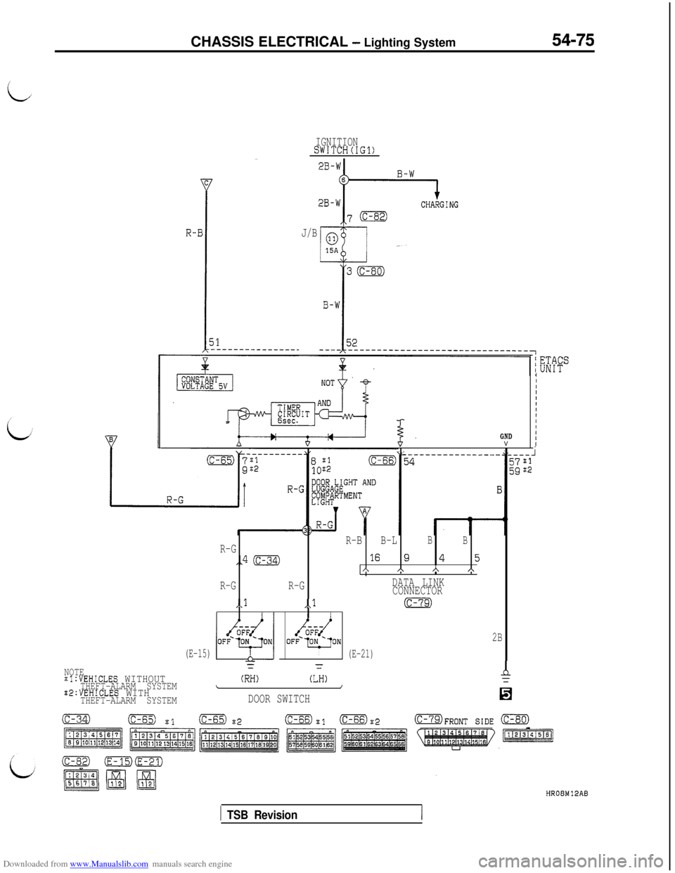 MITSUBISHI 3000GT 1996 2.G Repair Manual Downloaded from www.Manualslib.com manuals search engine CHASSIS ELECTRICAL - Lighting System54-75
IGNITIONSWITCH(IG1)
J/B
GNDV
. ,.
R-BB-LB
BR-G
,,4 (c-34116 945AAhA
R-GR-GDATA LINK
CONNECTOR
,,l,,l(