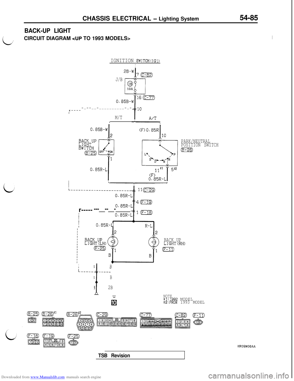MITSUBISHI 3000GT 1992 2.G Workshop Manual Downloaded from www.Manualslib.com manuals search engine BACK-UP LIGHTCHASSIS ELECTRICAL 
- Lighting System54-85
i./’CIRCUIT DIAGRAM CUP TO 1993 MODELS>I
IGNITION SWITCH(IG1)
I
J/B
iir-----_--__-___