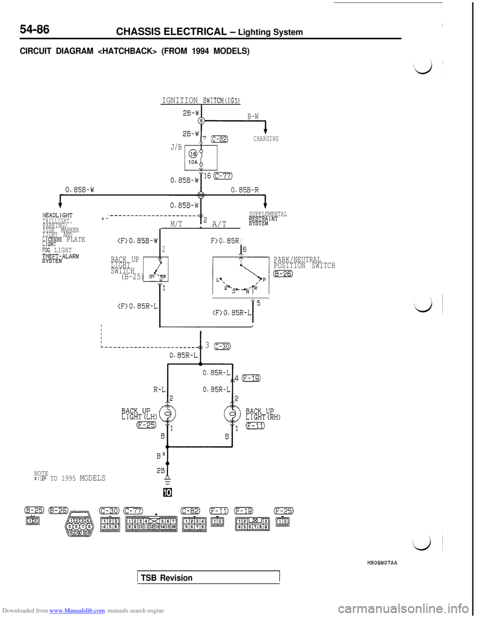MITSUBISHI 3000GT 1992 2.G Workshop Manual Downloaded from www.Manualslib.com manuals search engine 54-86ICHASSIS ELECTRICAL 
- Lighting System
CIRCUIT DIAGRAM <HATCHBACK> (FROM 1994 MODELS)
IGNITION SWITCH(IG1)
B-W
2B-W,,7 (c-8)CHARGING
J/B
6
