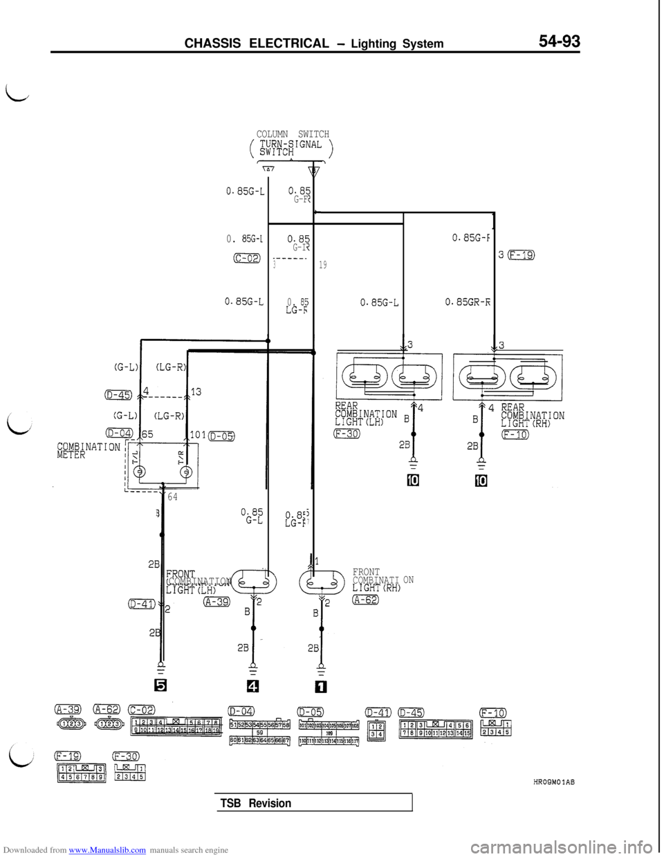 MITSUBISHI 3000GT 1992 2.G Workshop Manual Downloaded from www.Manualslib.com manuals search engine CHASSIS ELECTRICAL - Lighting System54-93
id
COLUMN SWITCH
,)
0.85G-L0.8:
G-F
B
5?
c
5i0. 85G-1
(c-02)
0.85G-L
E
28
(o-41)
20
64
O&8?
COMBINATI