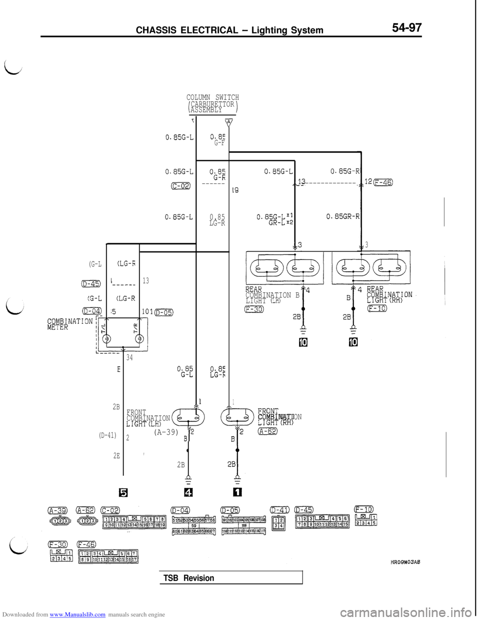 MITSUBISHI 3000GT 1992 2.G Workshop Manual Downloaded from www.Manualslib.com manuals search engine CHASSIS ELECTRICAL - Lighting System54-97
COLUMN SWITCH
iCARBURETTOR
ASSEMBLY1
(G-L(LG-E
0.85G-L
0.85G-L
(c-02)
0.85G-L
L-----_
(LG-R
;5
2B
(D- MITSUBISHI 3000GT 1992 2.G Workshop Manual Downloaded from www.Manualslib.com manuals search engine CHASSIS ELECTRICAL - Lighting System54-97
COLUMN SWITCH
iCARBURETTOR
ASSEMBLY1
(G-L(LG-E
0.85G-L
0.85G-L
(c-02)
0.85G-L
L-----_
(LG-R
;5
2B
(D-