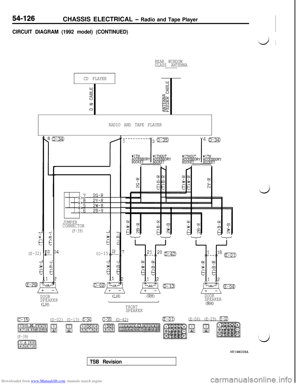 MITSUBISHI 3000GT 1996 2.G Workshop Manual Downloaded from www.Manualslib.com manuals search engine 54-126
CHASSIS ELECTRICAL - Radio and Tape Player
CIRCUIT DIAGRAM (1992 model) (CONTINUED)
I
:,
(E-32) ,23_-
-3 aA 
&c 
Gv ”
,,l
REAR WINDOW
