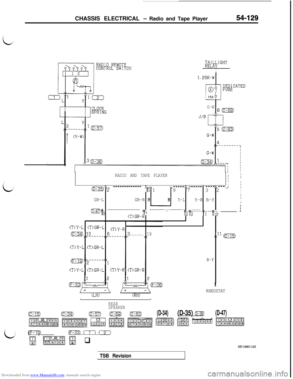 MITSUBISHI 3000GT 1992 2.G Workshop Manual Downloaded from www.Manualslib.com manuals search engine CHASSIS ELECTRICAL - Radio and Tape Player54-129
;;;M;IGHT
A-L-1
I
G-WS(c-69)
RADIO AND TAPE PLAYERIIIIIIIIIIIcD-35,Y2 ------------- -x5 1
Ll--