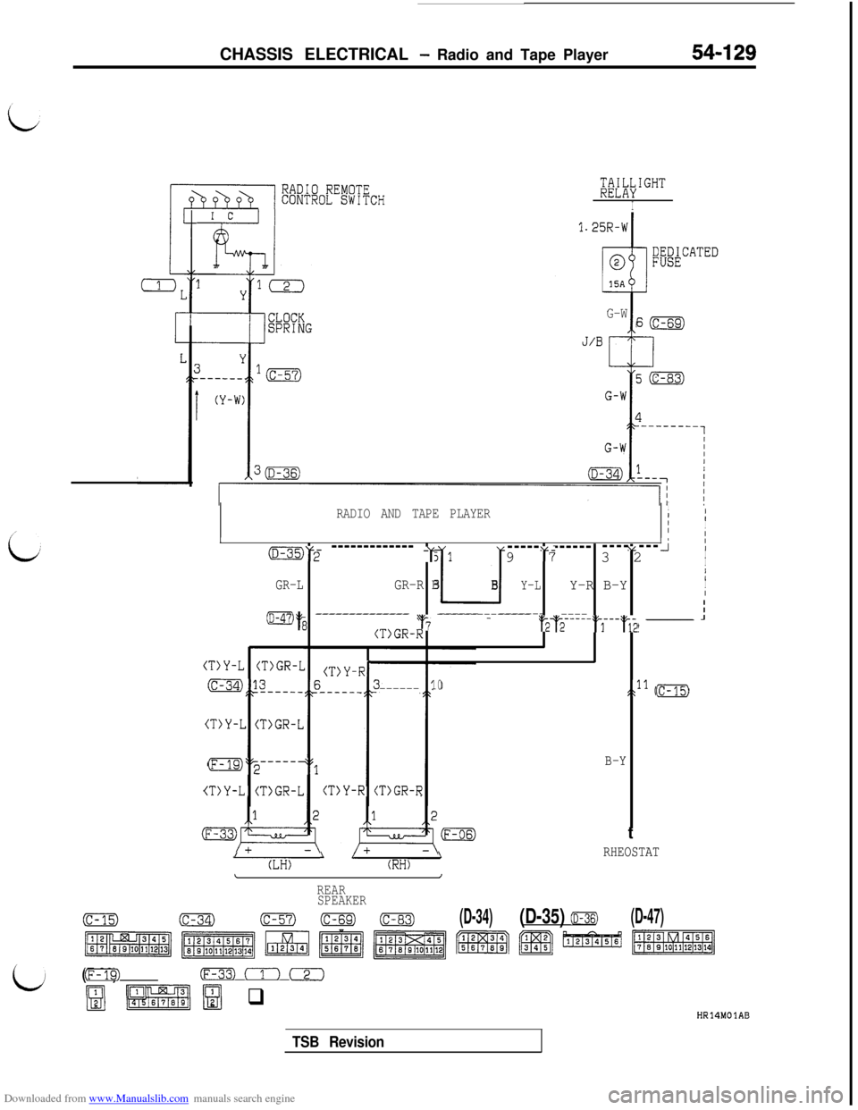 MITSUBISHI 3000GT 1995 2.G Owners Guide Downloaded from www.Manualslib.com manuals search engine CHASSIS ELECTRICAL - Radio and Tape Player54-129
;;;M;IGHT
A-L-1
I
G-WS(c-69)
RADIO AND TAPE PLAYERIIIIIIIIIIIcD-35,Y2 ------------- -x5 1
Ll--
