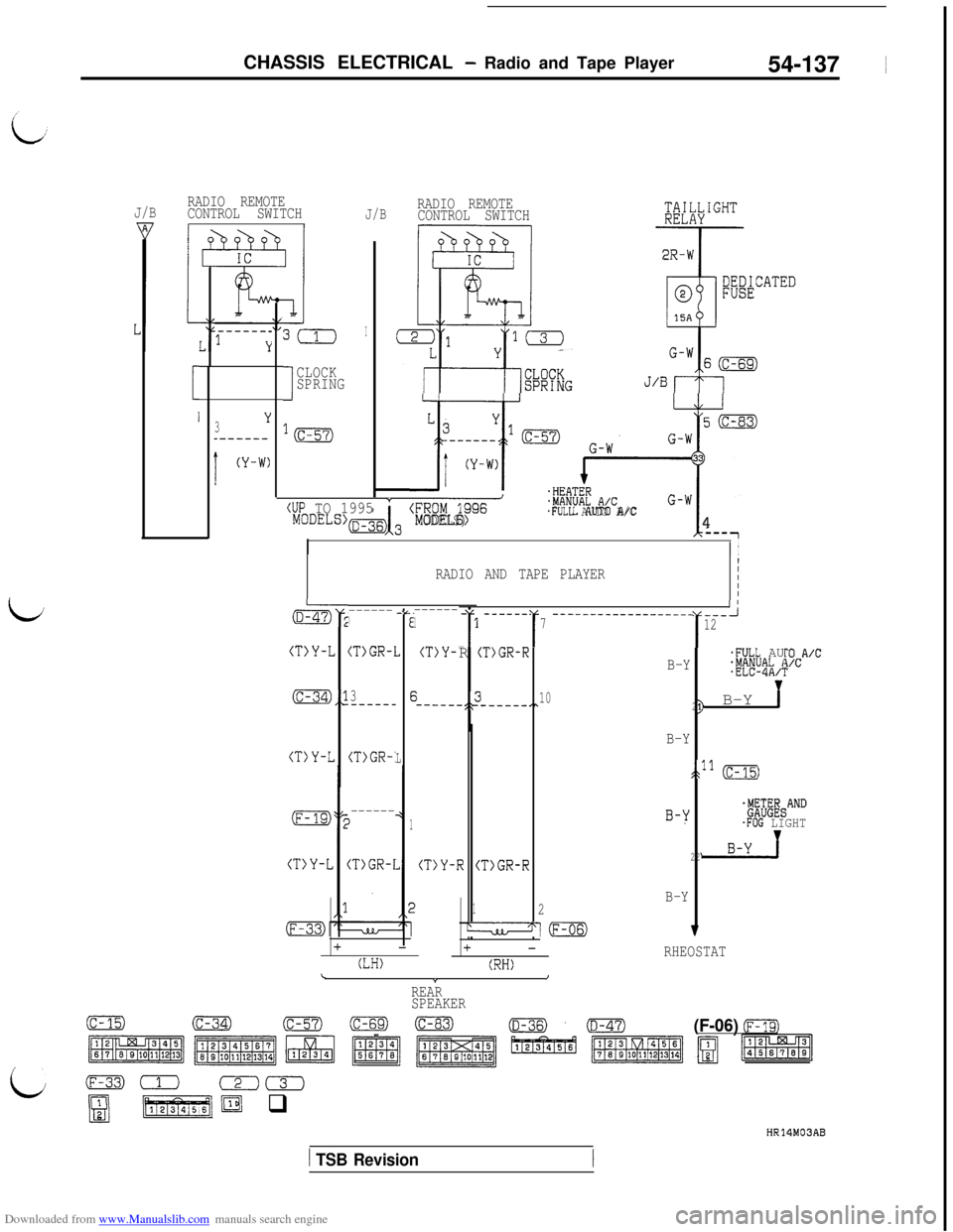 MITSUBISHI 3000GT 1992 2.G User Guide Downloaded from www.Manualslib.com manuals search engine CHASSIS ELECTRICAL - Radio and Tape Player
54-137 ~
L;
(c-(c-34)(c-57)00(D-36),(D-47)(F-06) FTC9
i
~~l~~[~!~~l~ -1
(F-33)(1czD2
Bfzi%$pJ q
HR14