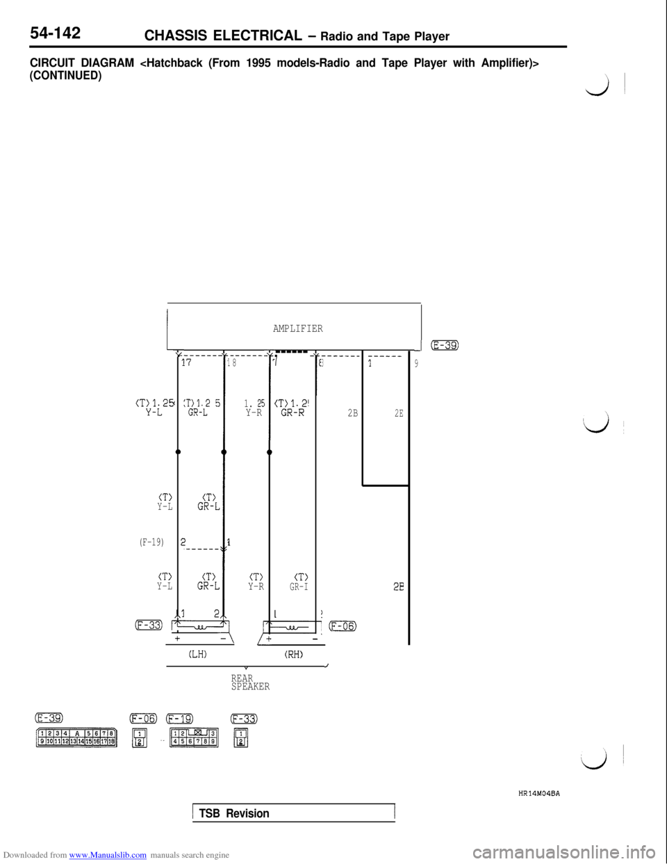 MITSUBISHI 3000GT 1992 2.G Workshop Manual Downloaded from www.Manualslib.com manuals search engine 54-142
CHASSIS ELECTRICAL - Radio and Tape Player
CIRCUIT DIAGRAM <Hatchback (From 1995 models-Radio and Tape Player with Amplifier)>
(CONTINUE