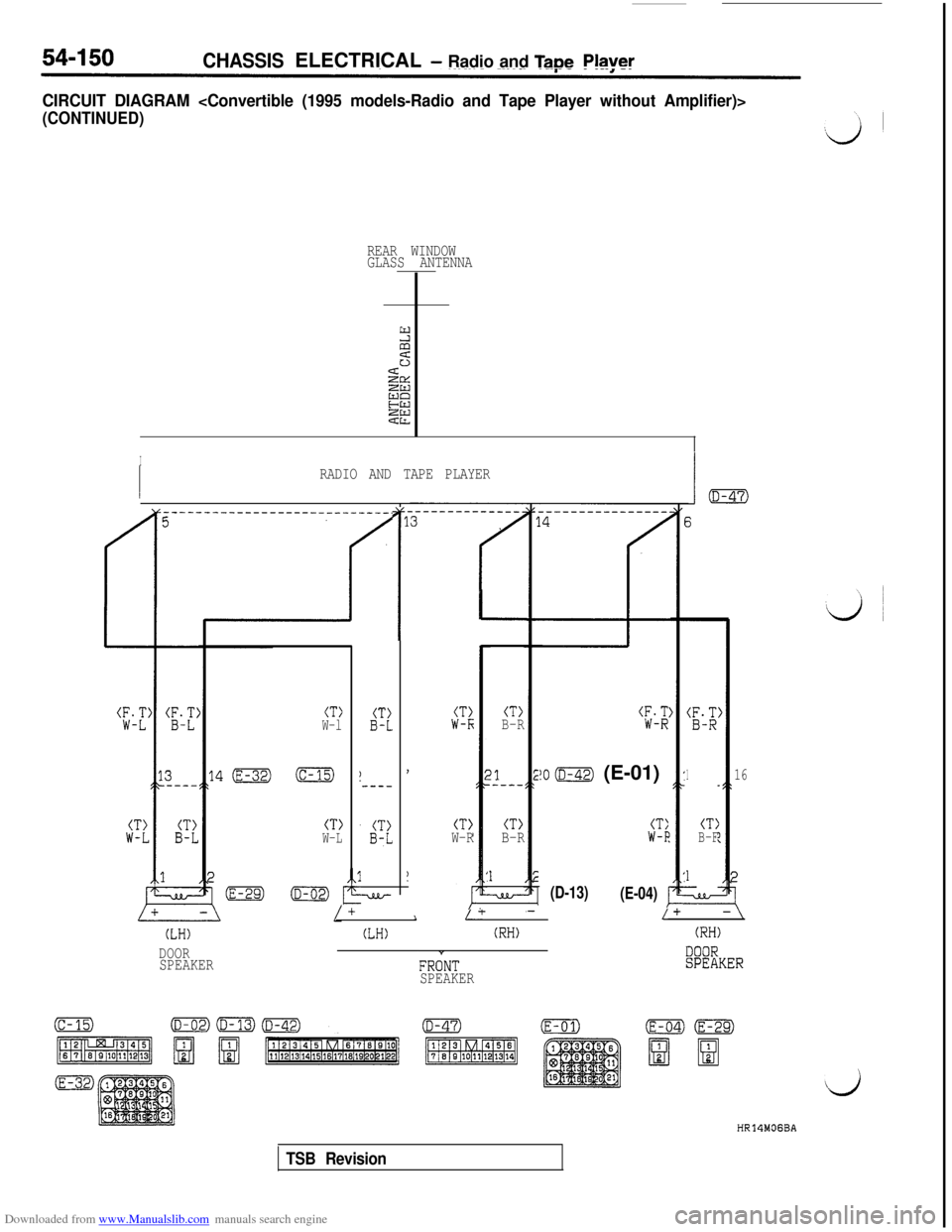 MITSUBISHI 3000GT 1992 2.G Workshop Manual Downloaded from www.Manualslib.com manuals search engine 54-150CHASSISELECTRICAL - Radio and TabeWaver
CIRCUIT DIAGRAM <Convertible (1995 models-Radio and Tape Player without Amplifier)>
(CONTINUED)
R