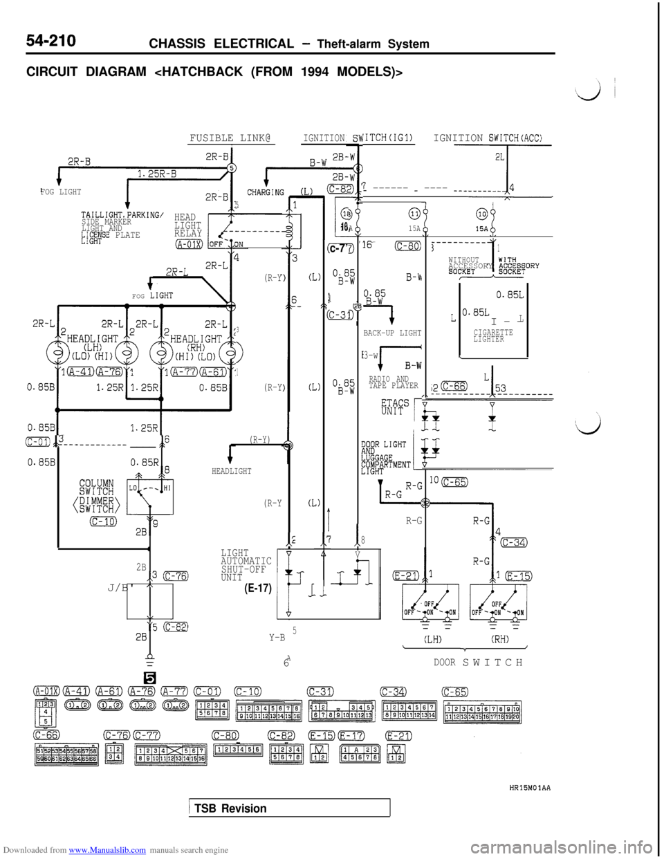 MITSUBISHI 3000GT 1995 2.G Workshop Manual Downloaded from www.Manualslib.com manuals search engine 54-210CHASSIS ELECTRICAL - Theft-alarm System
CIRCUIT DIAGRAM <HATCHBACK (FROM 1994 MODELS)>
FUSIBLE LINK@IGNITIONI
2B-
(I
(
L)
3,t
Q
2)(I
@
i1