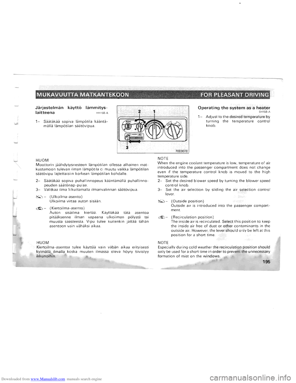 MITSUBISHI PAJERO 1996 2.G Owners Manual Downloaded from www.Manualslib.com manuals search engine MUKAVUUTTA M~TKANTEKOON .  . . . . FOR P~EASANT DRIVING 
Jarjestelman kaytto Himmitys­
laitteena HH15B -A 
1-Siiiitiikiiii sopiva liimpotila