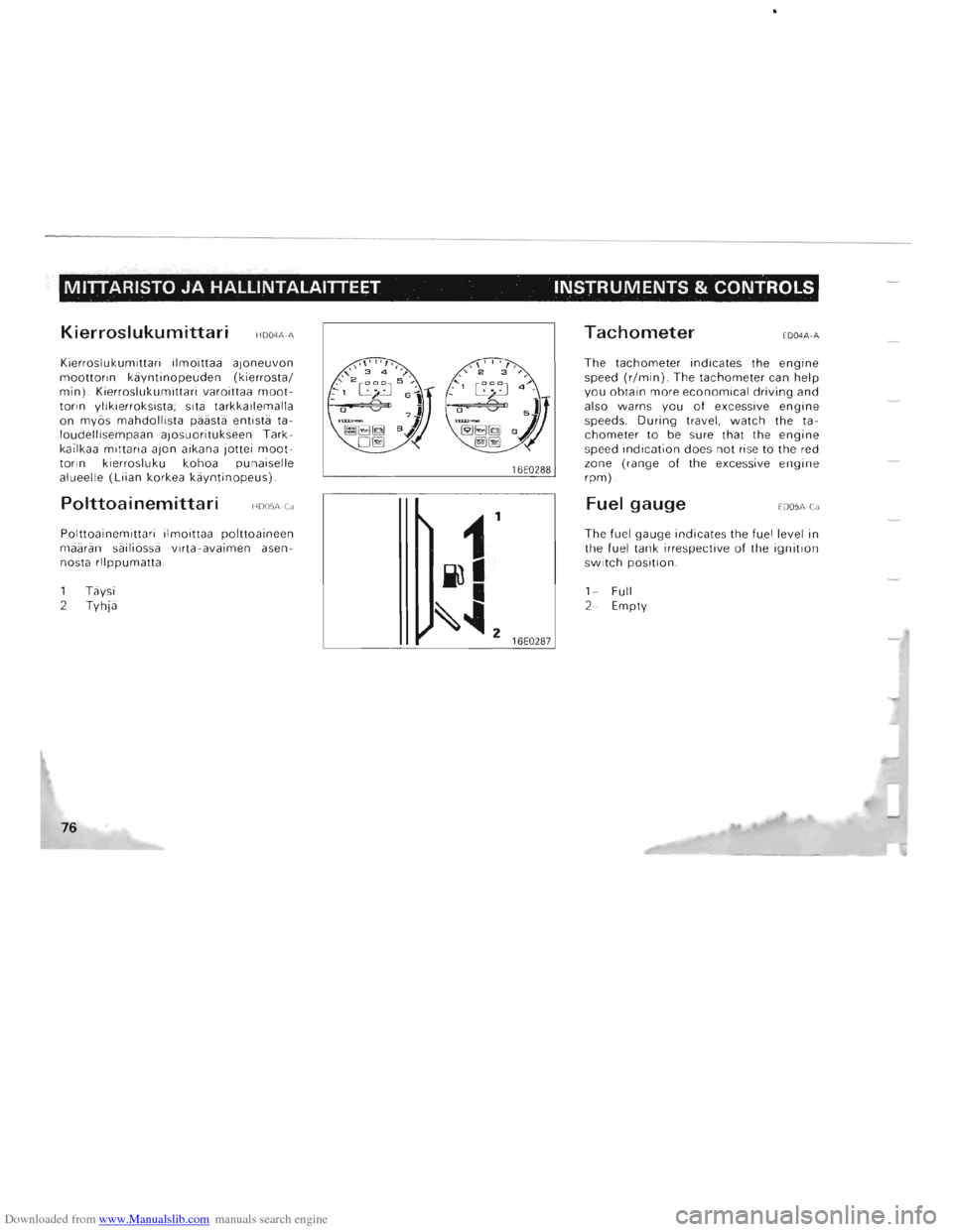 MITSUBISHI PAJERO 1996 2.G Repair Manual Downloaded from www.Manualslib.com manuals search engine MITTARISTO JA HALLINTALAITTEET INSTRUMENTS & CONTROLS
Kierroslukumittari H004A-A
Kierroslukumittari ilmoittaa ajoneuvon moottorin kayntinopeu MITSUBISHI PAJERO 1996 2.G Repair Manual Downloaded from www.Manualslib.com manuals search engine MITTARISTO JA HALLINTALAITTEET INSTRUMENTS & CONTROLS
Kierroslukumittari H004A-A
Kierroslukumittari ilmoittaa ajoneuvon moottorin kayntinopeu