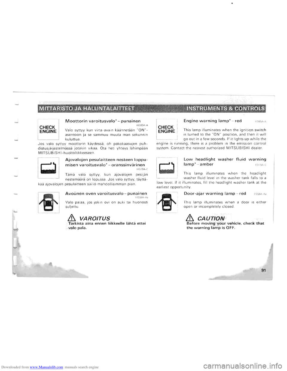 MITSUBISHI PAJERO 1996 2.G Owners Manual Downloaded from www.Manualslib.com manuals search engine L 
MITTARJSTO JA HALLINTALAITTEET ... ,;, "f .; ,;; ";,,;,,,: INSTRUMENTS &. CONTROLS , t: J, ~ ,,, .... . .. ",. ( ,  • c .~ ..... J .