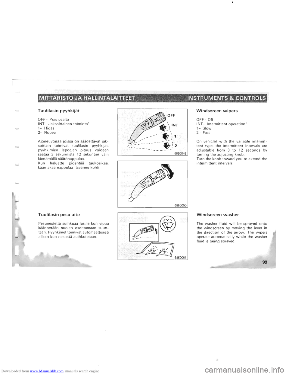 MITSUBISHI PAJERO 1996 2.G Owners Manual Downloaded from www.Manualslib.com manuals search engine M,I"rtI;ARIS:r6,JA HALLINTALAITTEET. ,",, . ,, " INSTRUMENTS & CONTROLS t ;.>, "" .. , ~~1\., ,~~""~I~~I.\\,,,,·. " . ,<,~ ." ~  