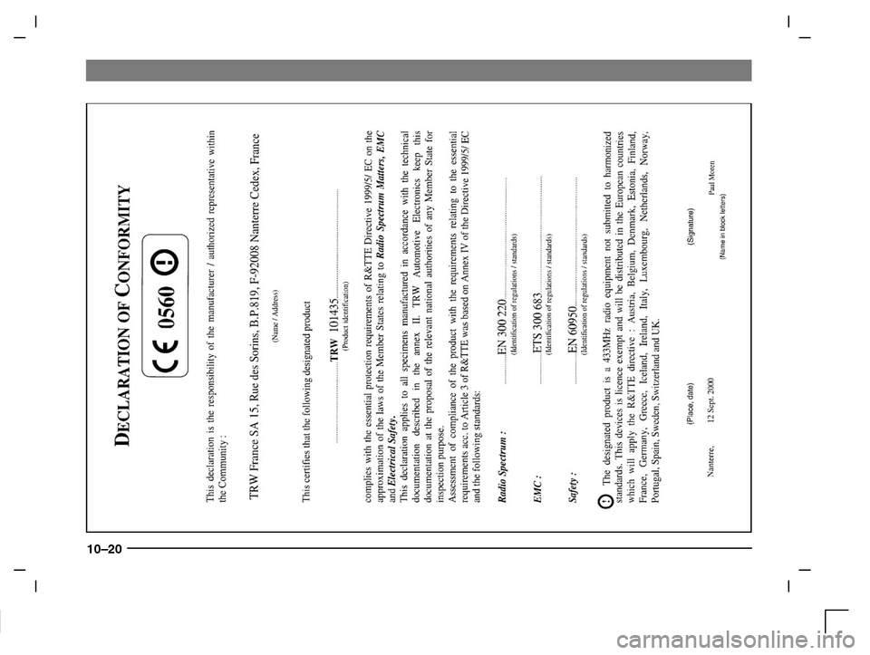 MITSUBISHI CARISMA 2000 1.G Owners Manual 10–20 MITSUBISHI CARISMA 2000 1.G Owners Manual 10–20