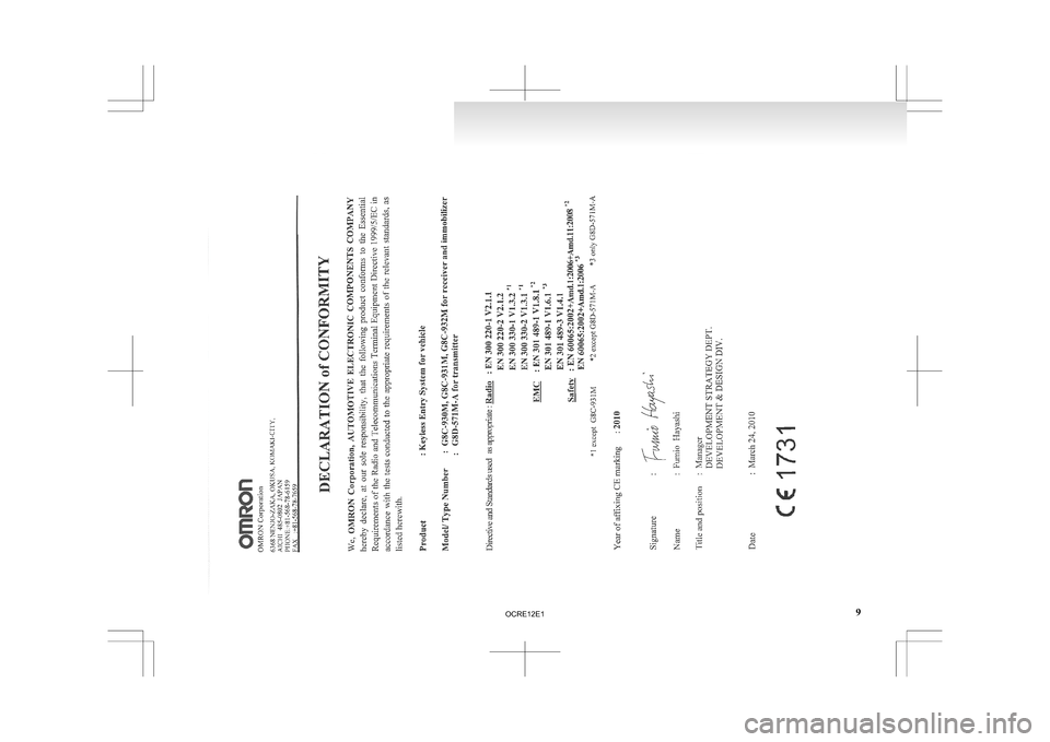 MITSUBISHI L200 2010 4.G Owners Manual 9
OCRE12E1  