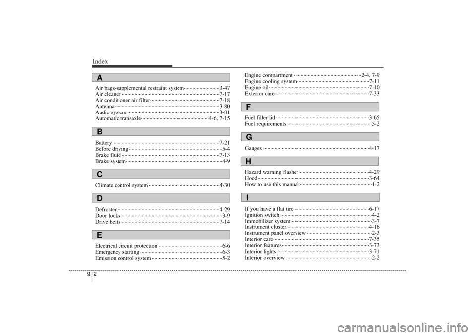 KIA Rio 2006 2.G User Guide Index29Air bags-supplemental restraint system··················\
·······3-47
Air cleaner ··················\
··················\
·····