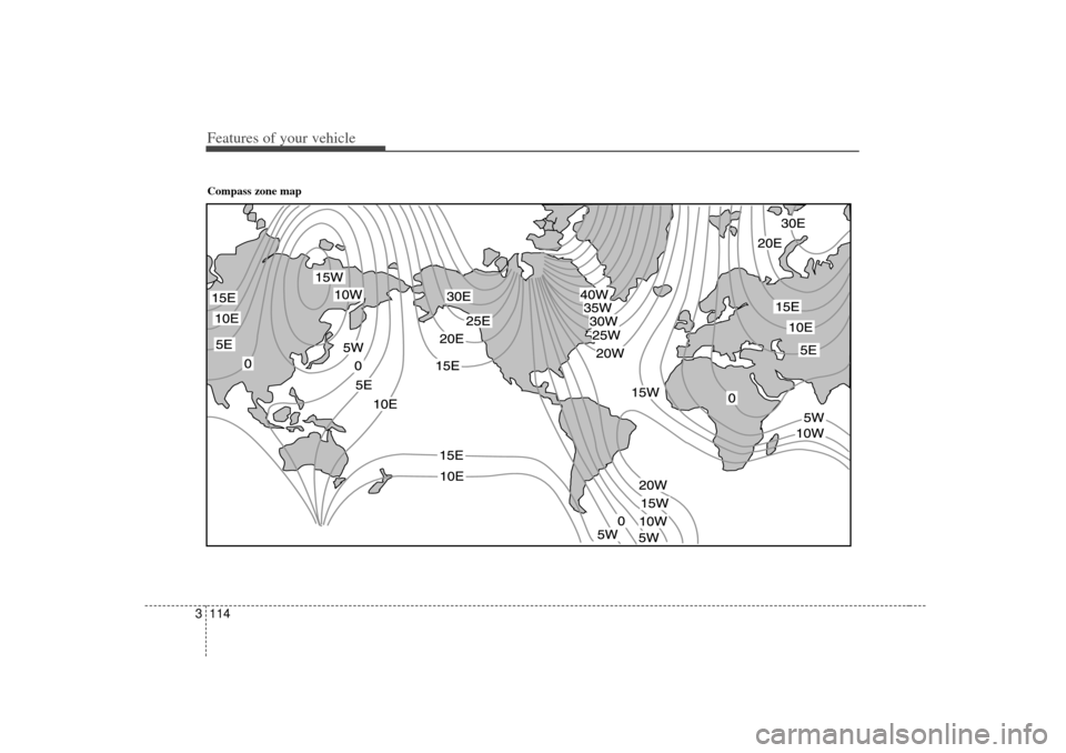 KIA Sedona 2006 1.G Owners Manual Features of your vehicle114
3Compass zone map KIA Sedona 2006 1.G Owners Manual Features of your vehicle114
3Compass zone map