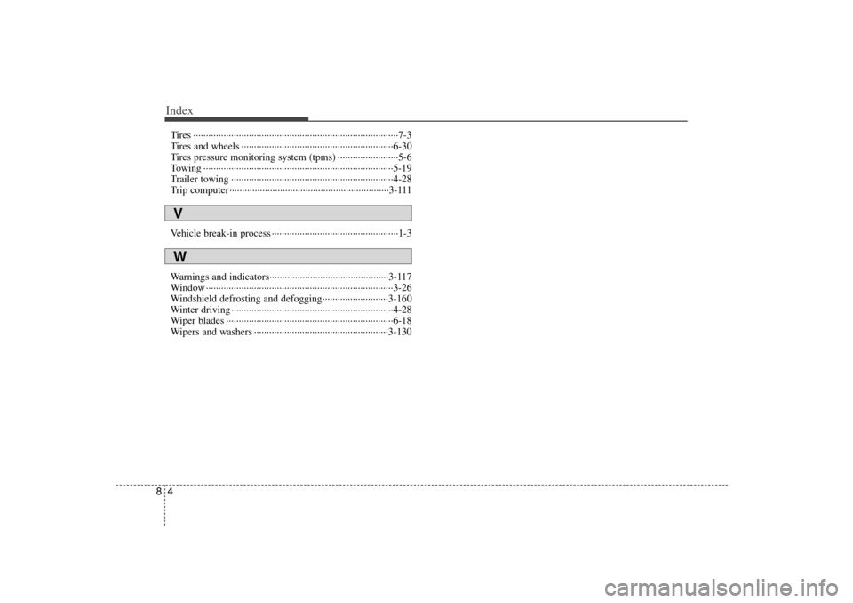 KIA Sedona 2006 1.G Owners Manual Index48Tires ··················\
··················\
··················\
··················\
·········7-3
Tires and whe