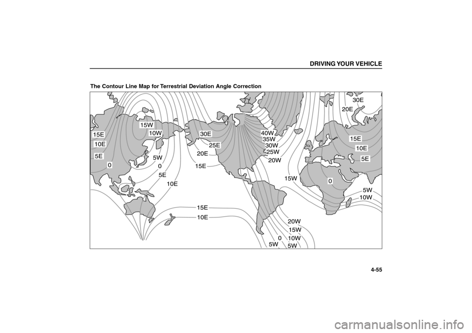 KIA Sorento 2006 1.G Owners Manual DRIVING YOUR VEHICLE
4-55
The Contour Line Map for Terrestrial Deviation Angle Correction
BL-ENG (CAN)-4.qxd  7/28/05  5:55 PM  Page 55 