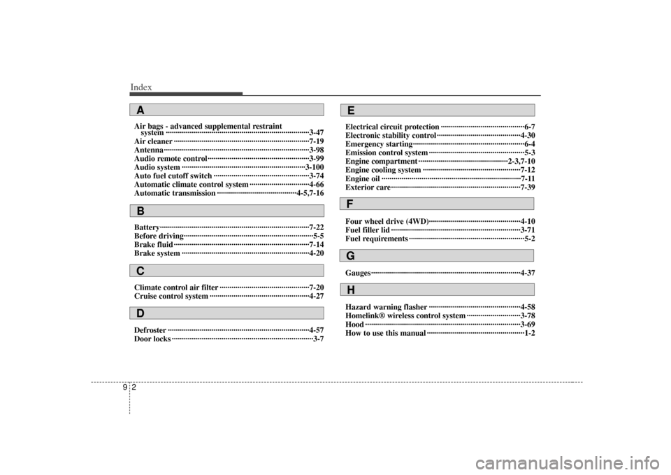 KIA Sorento 2007 1.G Owners Manual Index29Air bags - advanced supplemental restraint system ··················\
··················\
··················\
··············�