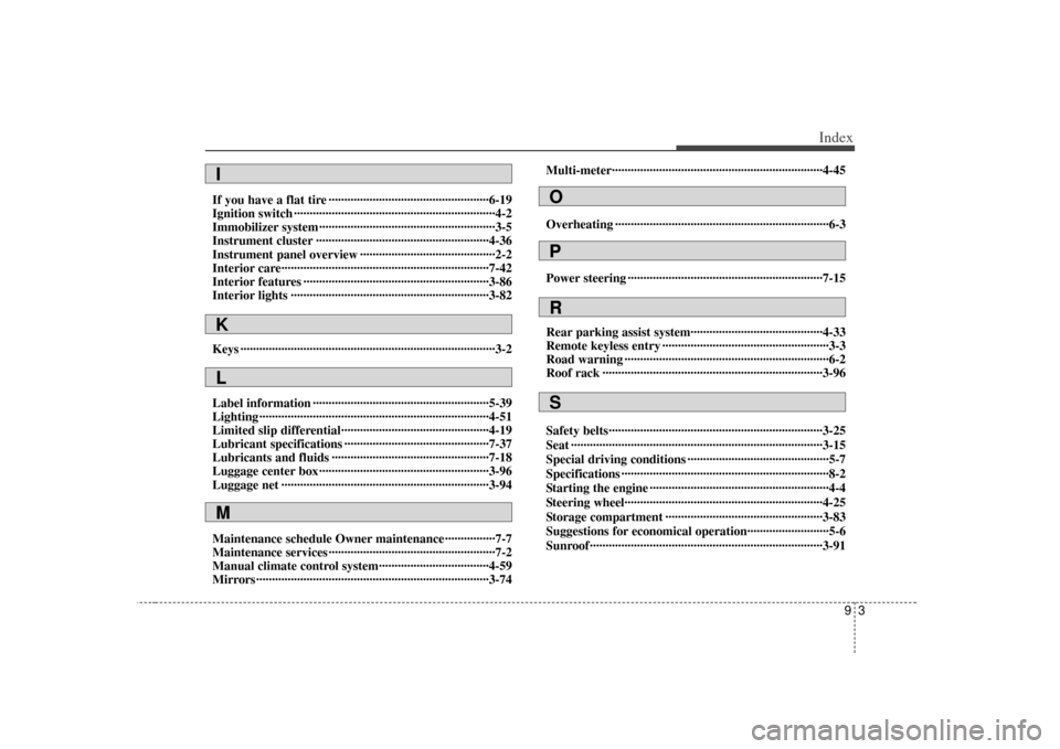 KIA Sorento 2007 1.G Owners Manual 93
Index
If you have a flat tire ··················\
··················\
···············6-19
Ignition switch ··················\
·