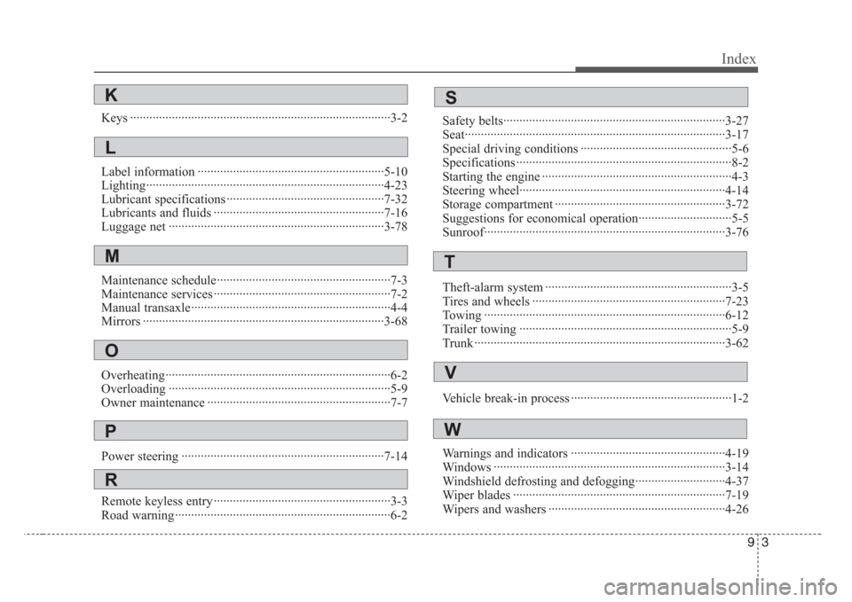 KIA Rio 2008 2.G Owners Manual 93
Index
Keys ·················································································3-2
Label information · KIA Rio 2008 2.G Owners Manual 93
Index
Keys ·················································································3-2
Label information ·