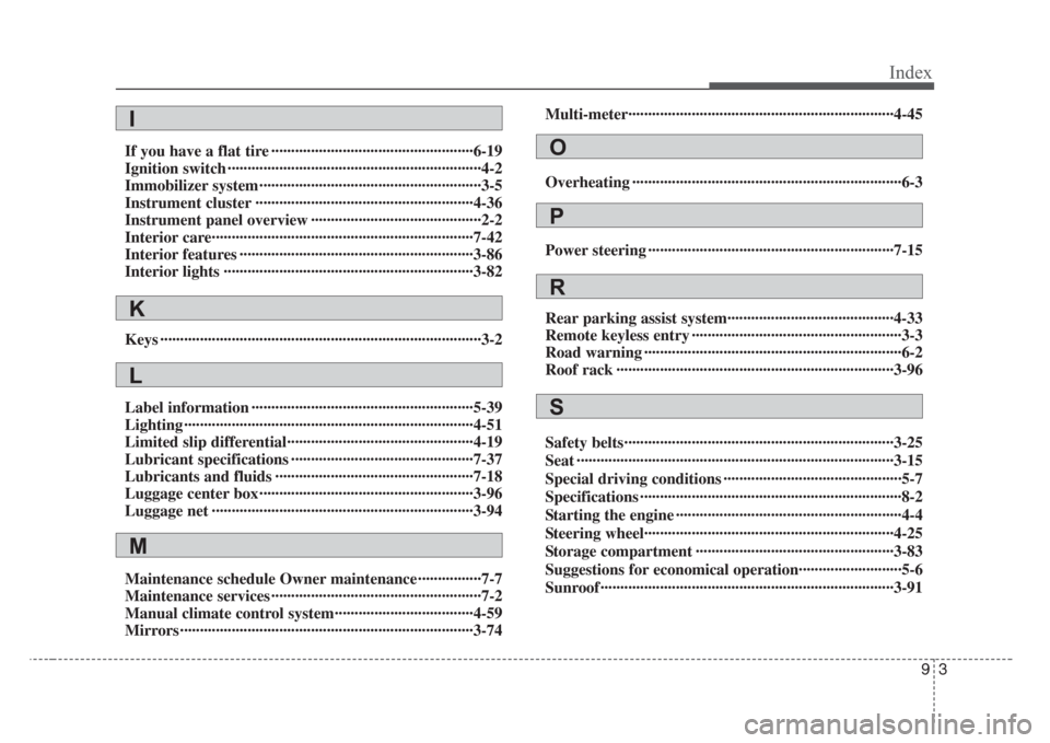 KIA Sorento 2008 1.G Owners Manual 93
Index
If you have a flat tire ···················································6-19
Ignition switch ······················