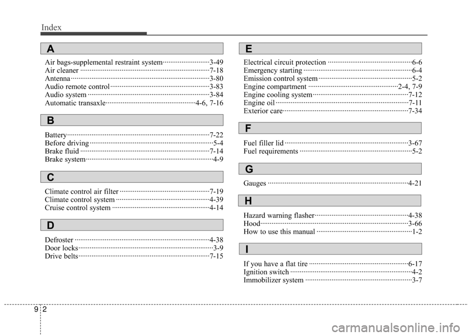 KIA Rio 2010 2.G Owners Manual Index
29
Air bags-supplemental restraint system··················\
·······3-49
Air cleaner ··················\
··················\
···· KIA Rio 2010 2.G Owners Manual Index
29
Air bags-supplemental restraint system··················\
·······3-49
Air cleaner ··················\
··················\
····
