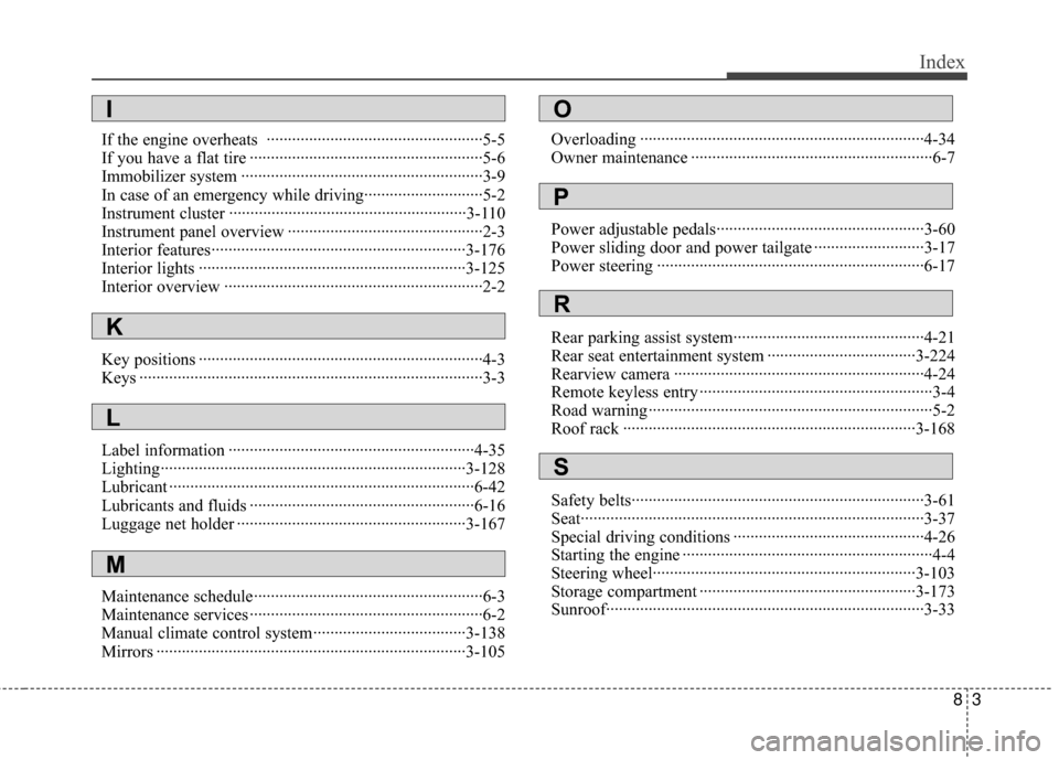 KIA Sedona 2010 2.G Owners Manual 83
Index
If the engine overheats ··················\
··················\
···············5-5
If you have a flat tire ················ KIA Sedona 2010 2.G Owners Manual 83
Index
If the engine overheats ··················\
··················\
···············5-5
If you have a flat tire ················