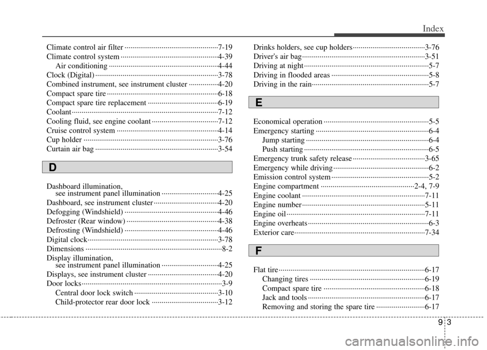 KIA Rio 2011 2.G Owners Manual 93
Index
Climate control air filter ··················\
··················\
············7-19
Climate control system ··················