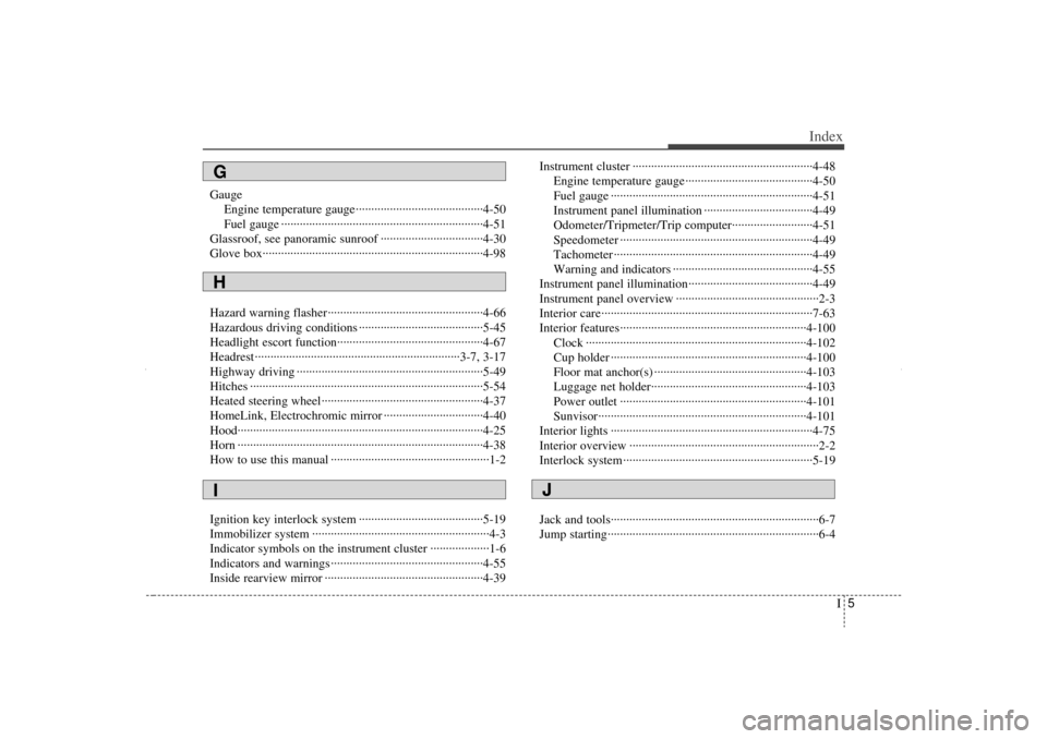 KIA Sorento 2012 2.G Owners Manual I5
Index
GaugeEngine temperature gauge··················\
··················\
·····4-50
Fuel gauge ··················\
···········