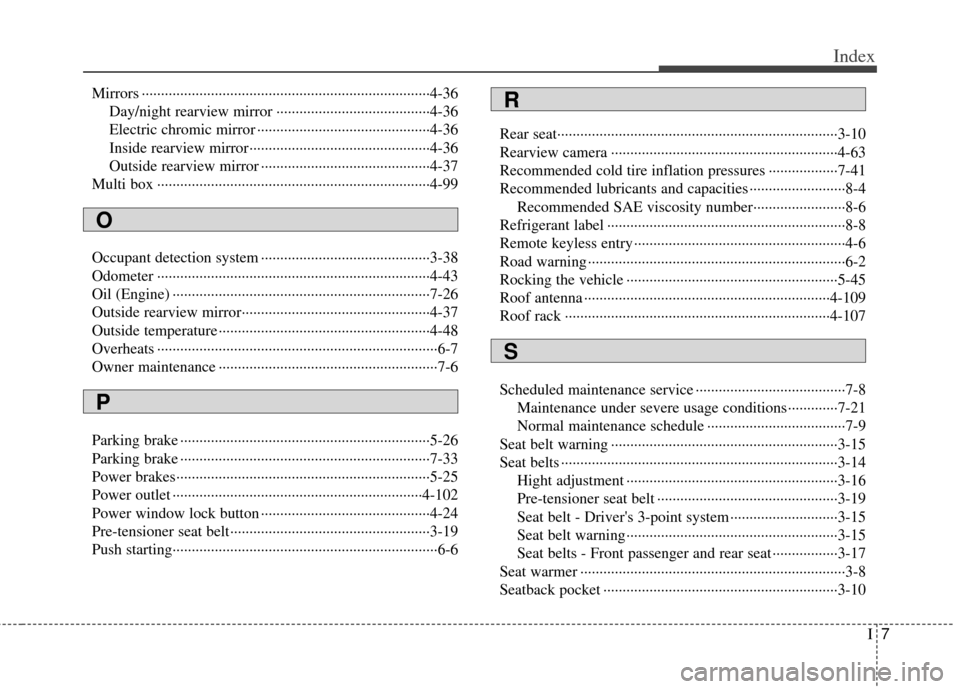 KIA Soul 2013 1.G Owners Manual I7
Index
Mirrors ··················\
··················\
··················\
··················\
···4-36Day/night rearview mi