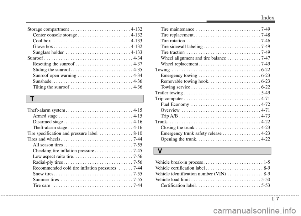 KIA Cerato 2014 2.G Owners Guide I7
Index
Storage compartment . . . . . . . . . . . . . . . . . . . . . . . . . 4-132Center console storage . . . . . . . . . . . . . . . . . . . . . . 4-132
Cool box . . . . . . . . . . . . . . . . . 