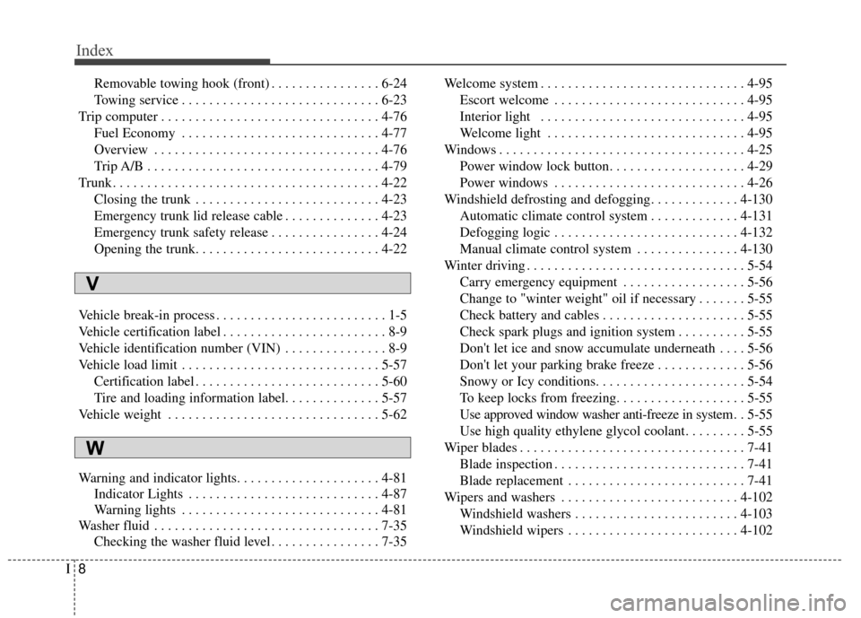 KIA Optima 2014 3.G Manual PDF Index
8I
Removable towing hook (front) . . . . . . . . . . . . . . . . 6-24
Towing service . . . . . . . . . . . . . . . . . . . . . . . . . . . . . 6-23
Trip computer . . . . . . . . . . . . . . . . 