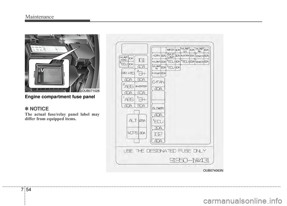 KIA Rio 2015 3.G Owners Manual Maintenance
54
7
Engine compartment fuse panel
✽
✽
NOTICE
The actual fuse/relay panel label may
differ from equipped items.
OUB071026
OUB074063N KIA Rio 2015 3.G Owners Manual Maintenance
54
7
Engine compartment fuse panel
✽
✽
NOTICE
The actual fuse/relay panel label may
differ from equipped items.
OUB071026
OUB074063N