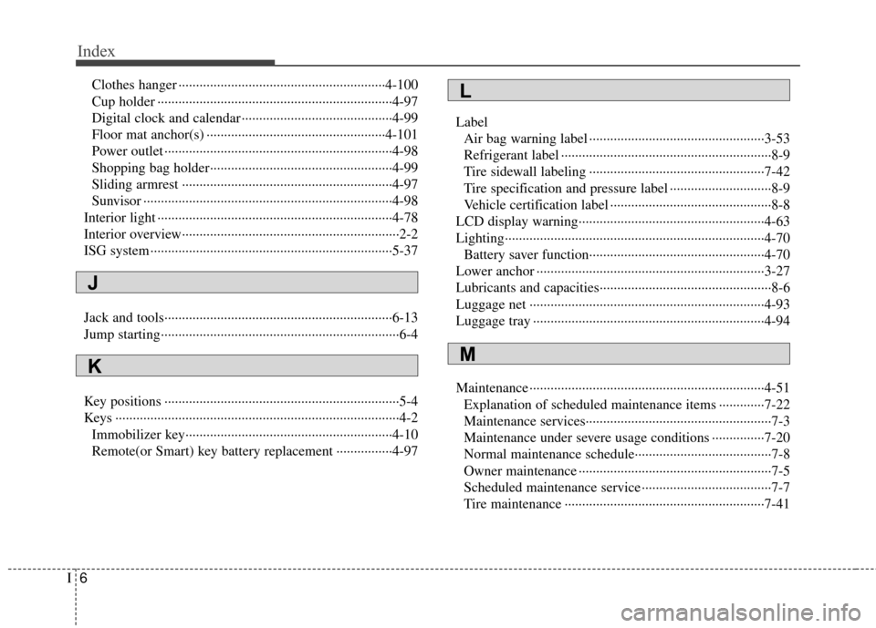 KIA Rio 2015 3.G Service Manual Index
6I
Clothes hanger ··················\
··················\
··················\
·····4-100
Cup holder ·················�