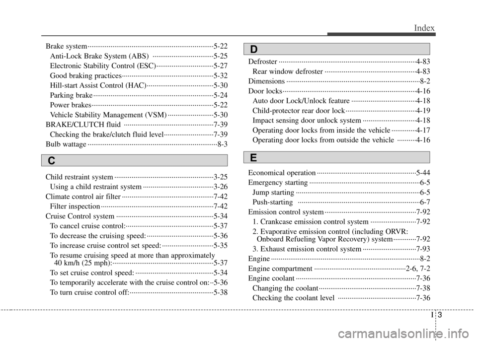 KIA Rio 2016 3.G Owners Guide I3
Index
Brake system··················\
··················\
··················\
············5-22Anti-Lock Brake System (ABS)  ···�