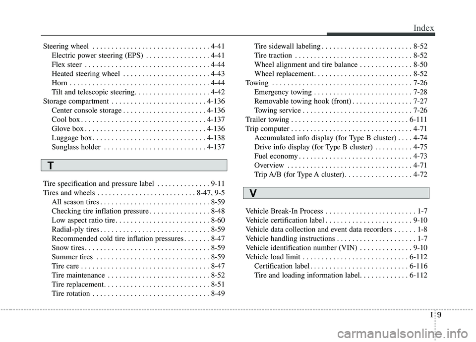 KIA SOUL 2019  Owners Manual I9
Index
Steering wheel . . . . . . . . . . . . . . . . . . . . . . . . . . . . . . . 4-41Electric power steering (EPS) . . . . . . . . . . . . . . . . . 4-41
Flex steer . . . . . . . . . . . . . . . 