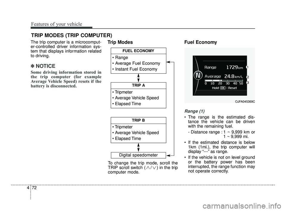KIA OPTIMA 2017 Owners Manual Features of your vehicle
72
4
The trip computer is a microcomput-
er-controlled driver information sys-
tem that displays information related
to driving.
✽ ✽
NOTICE
Some driving information stored KIA OPTIMA 2017 Owners Manual Features of your vehicle
72
4
The trip computer is a microcomput-
er-controlled driver information sys-
tem that displays information related
to driving.
✽ ✽
NOTICE
Some driving information stored
